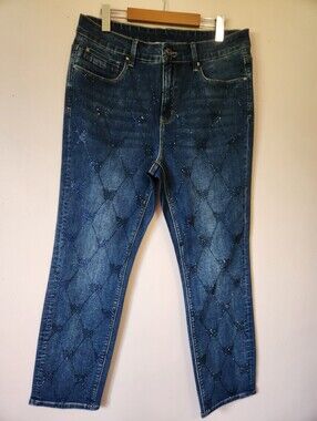 MARBELLA Y2K McBling Bedazzled Butterfly Straight Leg Denim Jeans Size 14 EUC